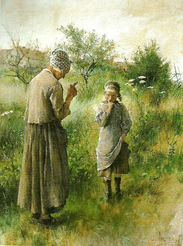 Carl Larsson forbjuden frukt oil painting image